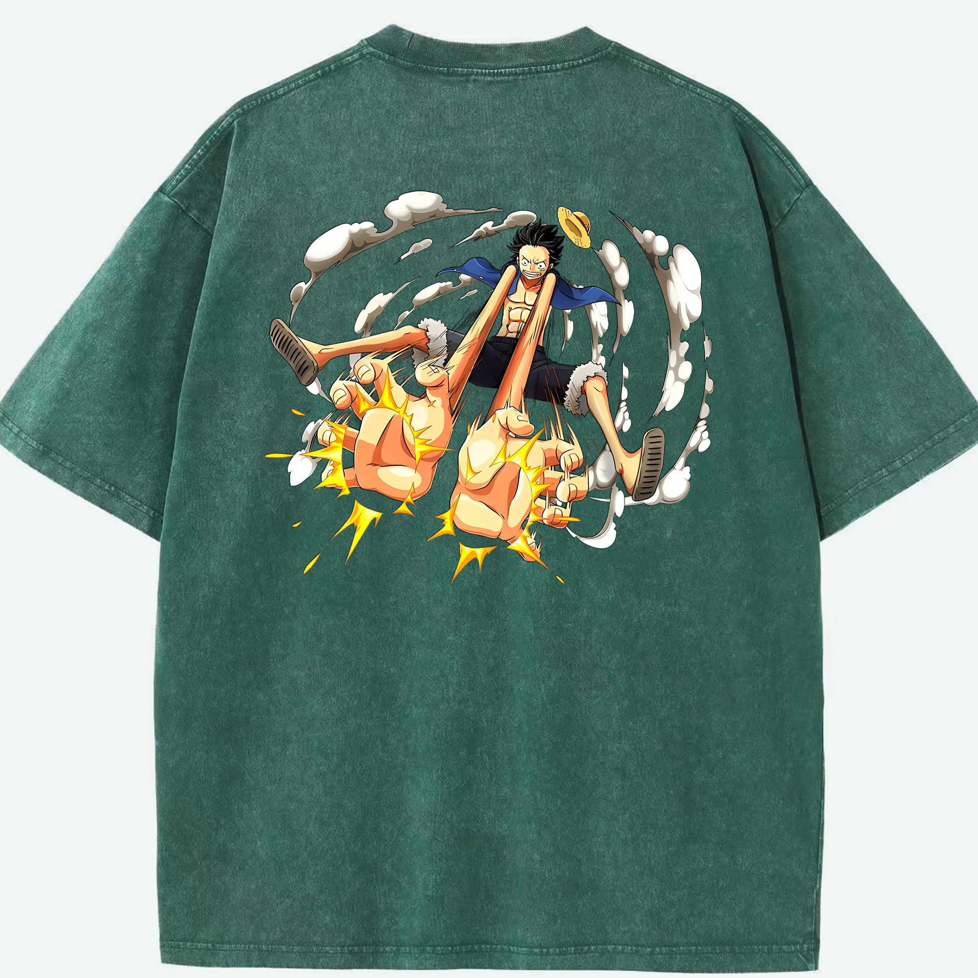 ワンピース モンキー・D・ルフィ ONE PIECE Monkey D. Luffy 綿100% ヴィンテージ風 半袖Tシャツ（背面プリント）
